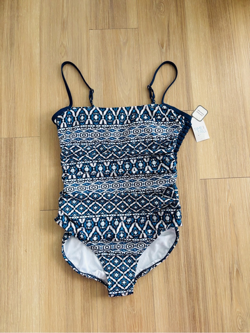 Terra & Sky One Piece Swimsuit Full Coverage Blue Geometric XL Boho Beach NWT